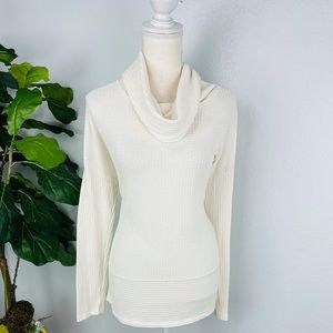 ANTHROPOLOGIE CREAM THERMAL LONG SLEEVE OVERSIZED COWL NECK SWEATER TOP
